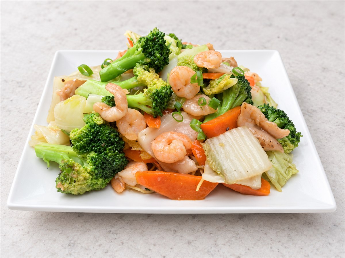 Crevettes et légumes verts